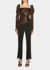 Simkhai Crepe Back Satin Front Slit Pant In Black