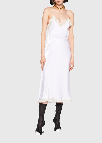 Miu Miu Velvet Lace-trim Midi Slip Dress In White