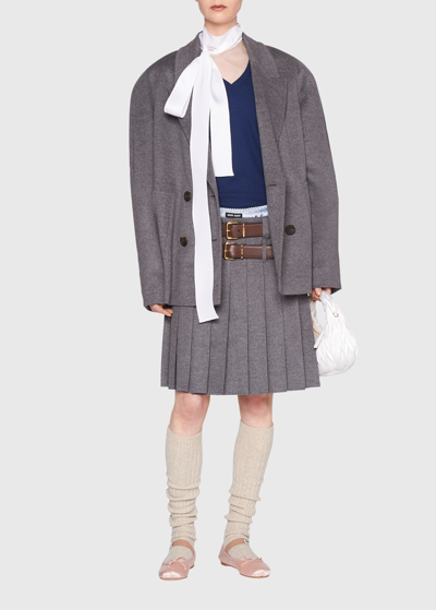 Miu Miu Velour Pleated Wool-cashmere Skirt In Grey