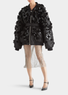 PRADA FLORAL APPLIQUE RE-NYLON BELTED BOMBER JACKET