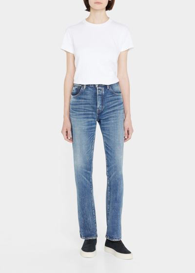 Moussy Vintage Farwell Cropped Slim-straight Jeans In Dark Blue