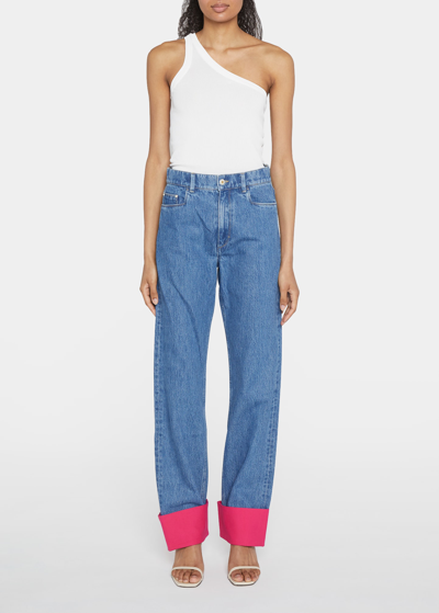 Wandler Poppy Two-tone High-rise Straight-leg Jeans In Blue