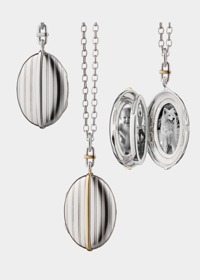 Monica Rich Kosann Two-tone Oval Four Image Pinstripe Locket Necklace In Ssyg