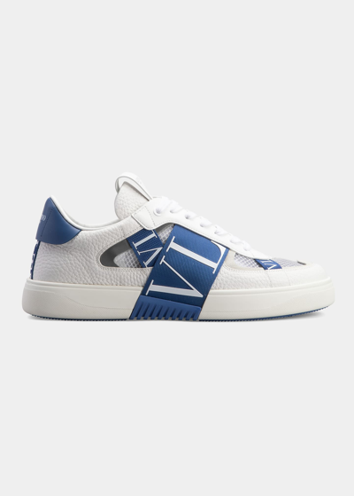 Valentino Garavani Men's Web Logo Strap Mesh Sneakers In Bianco Blue