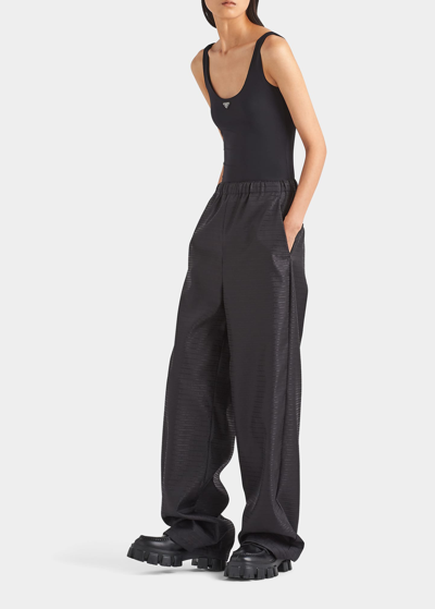 Prada Wide-leg Re-nylon Trousers In F0002 Nero