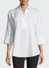 Akris Punto Kimono-sleeve Split-neck Blouse, White In Black