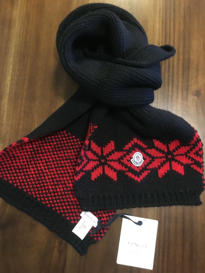Pre-owned Moncler " Logo" The Navy Blue &red Snow Fleck Long Winter Scarf