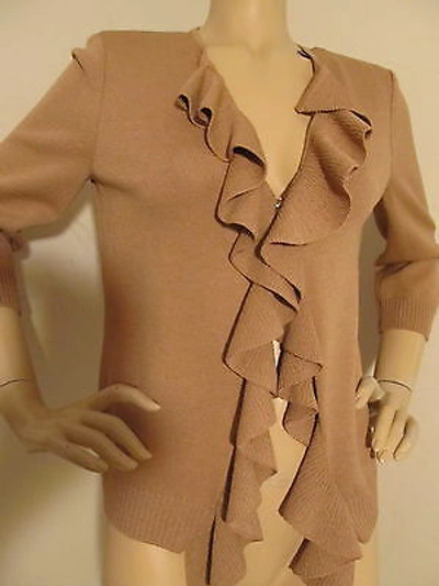 Pre-owned St John Knit Sport St John Knit S Womens Sweater Cardigan Tan Biscuit Santana Knit Wool Rayon