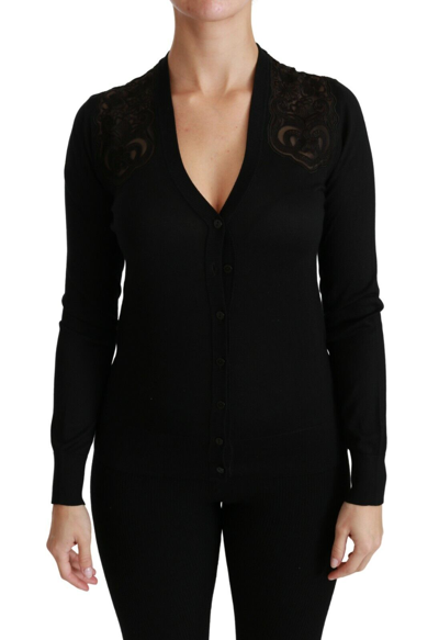 Pre-owned Dolce & Gabbana Sweater Silk Black Lace Sweater Cardigan It38/ Us4 /xs Rrp $1500