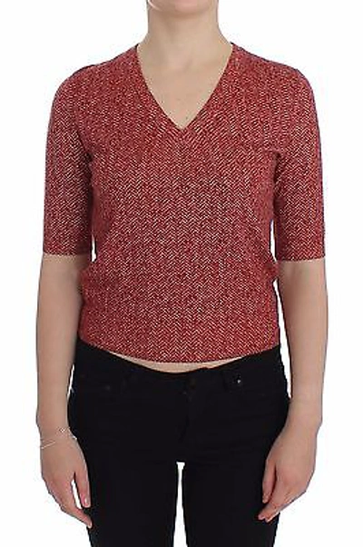 Pre-owned Dolce & Gabbana Sweater Pullover Red Wool Tweed Short Sleeve It38 / Us4 Rrp $880