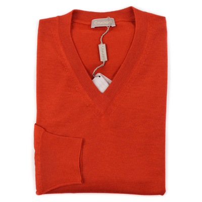 Pre-owned Cruciani $850  Tomato Red Lightweight Cashmere-silk Sweater L (eu 54)