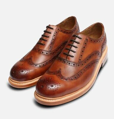 Pre-owned Arthur Knight Shoes Luxury Chapman Oxford Brogues In Antique Tan In Brown