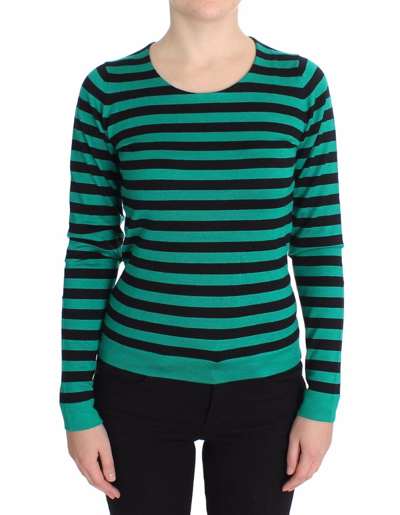Pre-owned Dolce & Gabbana Sweater Green Black Silk Cashmere Top It42 / Us8 / M Rrp $1160 In Multicolor