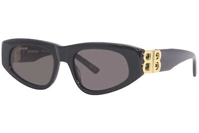 Pre-owned Balenciaga Bb0095s 001 Sunglasses Women's Black/gold/grey Oval Shape 53-mm In Gray