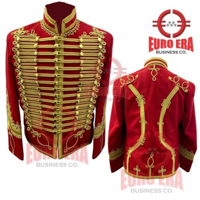 Pre-owned Euro Era Napoleonic Hussars Uniform Military Officer Pelisse Tunic Jacket Coat In Red