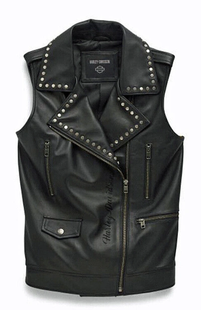 Pre-owned Harley-davidson ® Women's Parker Leather Vest W/ Asymmetrical Zip - 97028-22vw In Black