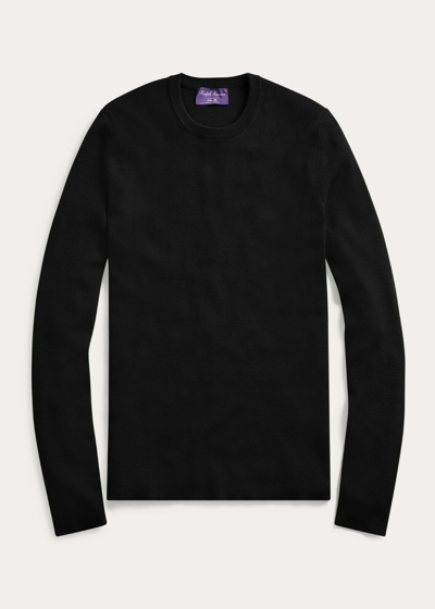 Pre-owned Ralph Lauren Purple Label Mens Slim Fit Rib Knit Merino Wool Crew Neck Sweater In Black