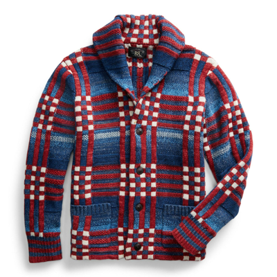 Pre-owned Ralph Lauren Rrl Indigo Plaid Wool Linen Shawl Collar ...