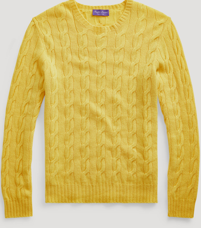 Pre-owned Ralph Lauren Purple Label $995  Cashmere Cable Knit Slim Fit Crew Neck Sweater In Yellow