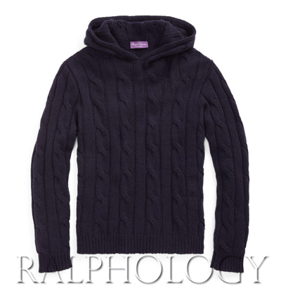 Pre-owned Ralph Lauren Purple Label Mens Navy Cable Knit Cashmere Hoodie Sweater $1,495 In Blue