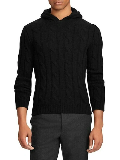 Pre-owned Ralph Lauren Purple Label Mens Black Cable Knit Cashmere Hoodie Sweater $1,495