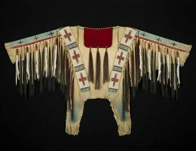 Pre-owned Native American03 Old American Style Beaded Fringe Buckskin Suede Leather Powwow War Shirt Pws149 In Brown
