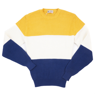 Pre-owned Luigi Borrelli Borrelli Napoli Colorblock Patterned Bubble Knit Cotton Sweater M (eu 50) In Yellow