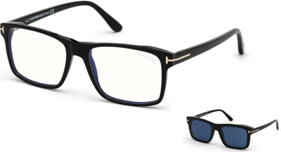 Pre-owned Tom Ford Ft5682b 001 Shiny Black Blue Block/blue Square Eyeglasses With Clip-on