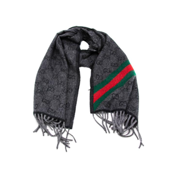 Pre-owned Gucci Unisex Black And Gray Wool Scarf Wrap