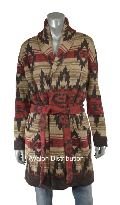 Pre-owned Lauren Ralph Lauren Women's  Cotton Southwestern Aztec Cardigan Sweater