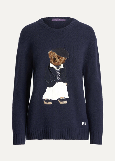 Pre-owned Ralph Lauren Purple Label Navy Cashmere Deauville Polo Bear Sweater $1490