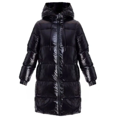 Pre-owned Michael Kors Michael  Women 3/4 Length Down Fill Hooded Shiny Puffer Coat Black