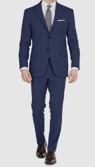 Pre-owned Dkny $585  Mens Blue Modern-fit Tic Stretch Jacket Pants 2-piece Suit Size 42r