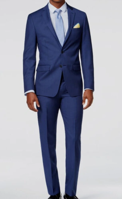 Pre-owned Calvin Klein $641  Mens Blue Infinite Stretch Solid 2-piece Suit Jacket Pants 38r
