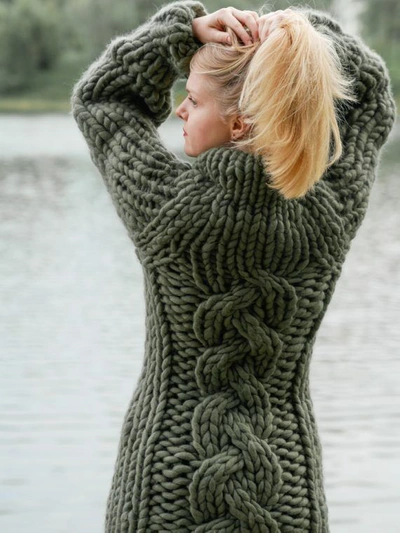 Pre-owned Panapufa Organic Chunky Knit Sweater Short Jumper Cardigan 100% Bio Merino Wool Us In Sand