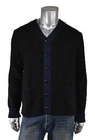 Pre-owned Ralph Lauren Rrl Black Indigo Jersey Varsity V-neck Cardigan Sweater $395