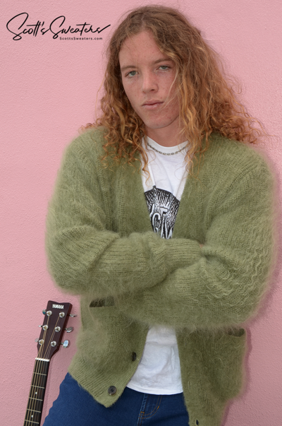 Pre-owned Scott's Sweaters Men's Cardigan Mohair Sweater Retro Reproduction - Kurt Cobain - Nirvana In Green