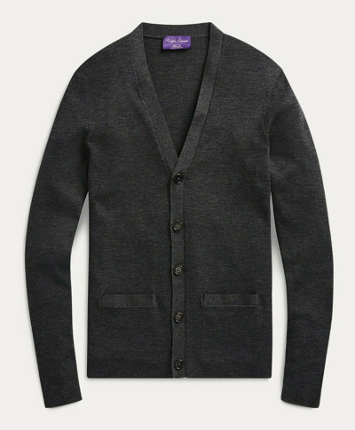 Pre-owned Ralph Lauren Purple Label Mens Slim Fit Rib Knit Merino Wool Cardigan Sweater In Gray