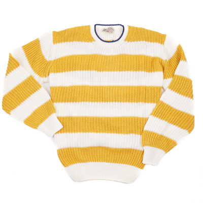 Pre-owned Luigi Borrelli Borrelli Napoli Oversized Striped Knit Cotton Sweater M (fits L/xl) In Yellow