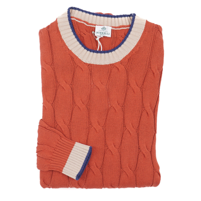 Pre-owned Luigi Borrelli Borrelli Napoli Terra Cotta Red Cable Knit Tipped Cotton Sweater M (eu 50)