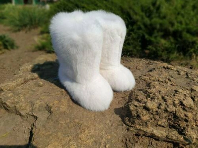 Pre-owned Litvin Beige Fox Fur Boots For Women, Winter Snow Boots Womens Furry Shoes In White