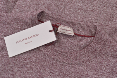 Pre-owned Luciano Barbera Crew Neck Sweater 52 L Us Burgundy & White Linen Cotton
