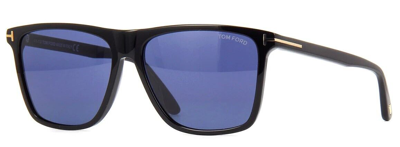 Pre-owned Tom Ford Fletcher 832 01v Shiny Black / Blue Sunglasses Tf832 01v 57mm