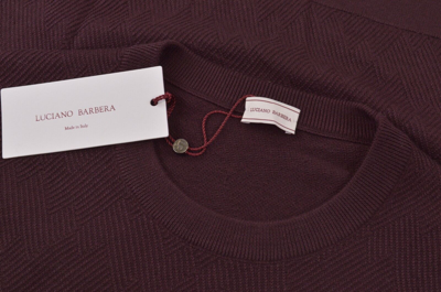 Pre-owned Luciano Barbera Crew Neck Sweater 52 L Us Textured Burgundy Wool/silk/cash In Red