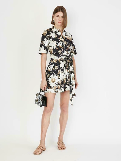 Pre-owned Oscar De La Renta $2990  Short Sleeve A Line Mini Dress Flowers Black 2 4 .