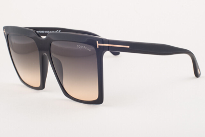 Pre-owned Tom Ford Sabrina 764 01b Shiny Black / Gray Gradient Sunglasses Tf764 01b 58mm