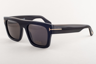Pre-owned Tom Ford Fausto 711 01a Shiny Black / Gray Sunglasses Tf711 01a 53mm