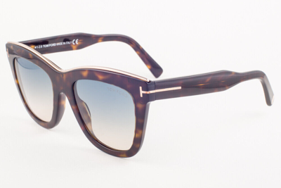 Pre-owned Tom Ford Julie Shiny Dark Havana / Blue Gradient Sunglasses Tf685 52p 52mm