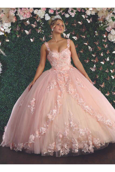 Pre-owned Designer Floral Ball Quinceanera Gown In Blush/nude