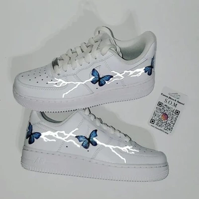 Pre-owned Air Force Ones Blue Butterflies Reflective Lightning